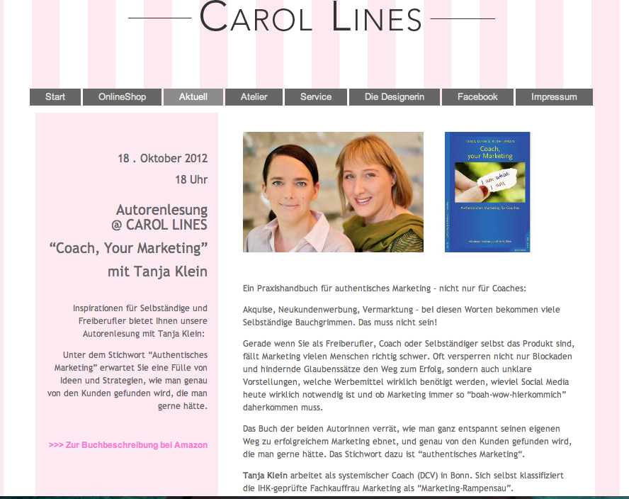 Ankündigung: Lesung Carol-Lines